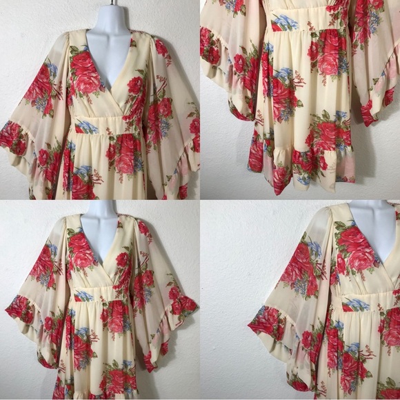 Like New- Betsey Johnson Bambi Dress Pink Floral Bohemian Chiffon Coquette Sz 8 - Picture 4 of 4